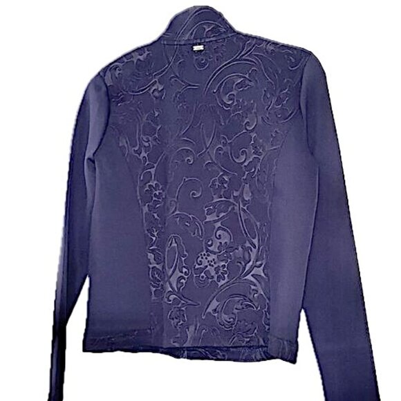 Escada Sport Vintage Zip Sweat Top Jacket Jacquard Plackett Navy Blue Womens S - Picture 10 of 12